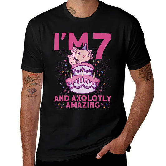 I'm 7 Bday Axolotl Party Cute 7th Birthday Kids Axolotl Comfortable T-Shirt