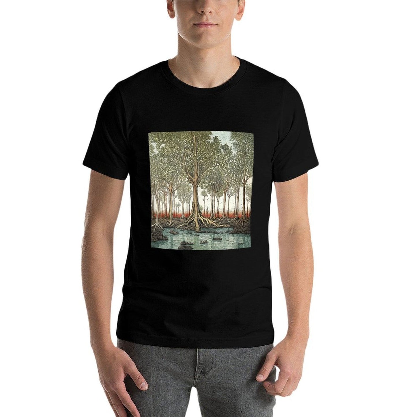 Mangrove Forest Vintage Landscape Graphic  High-quality Stitching T-Shirt