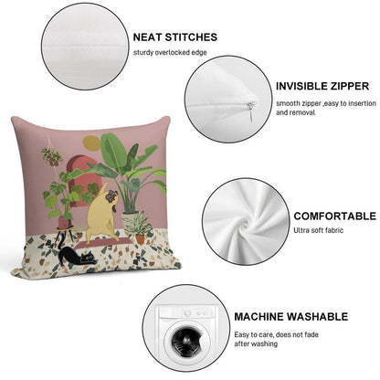 Pug Yoga with Plants Soft Warmth Comfort Throw Pillow