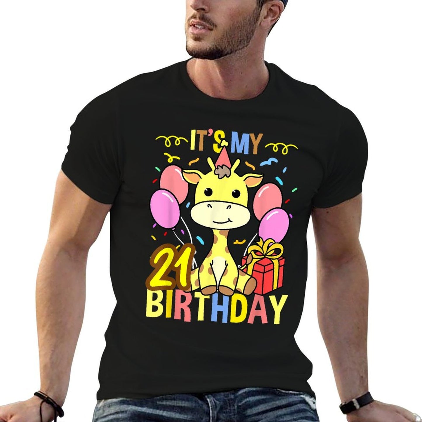 Its My 21st Birthday Giraffe Lover  Tagless Design T-Shirt