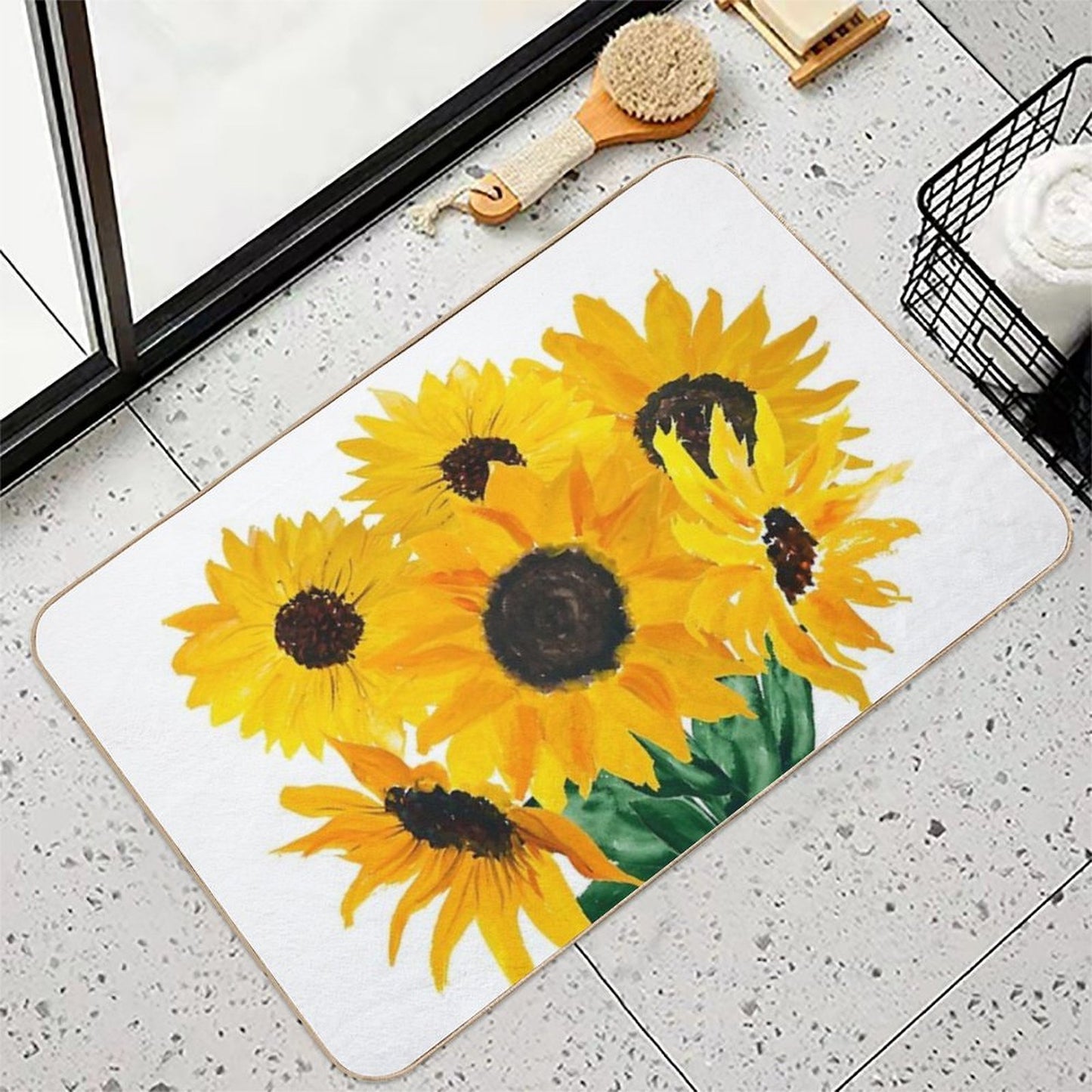 Painted Sunflower Bouquet  Repositionable Bath Mat