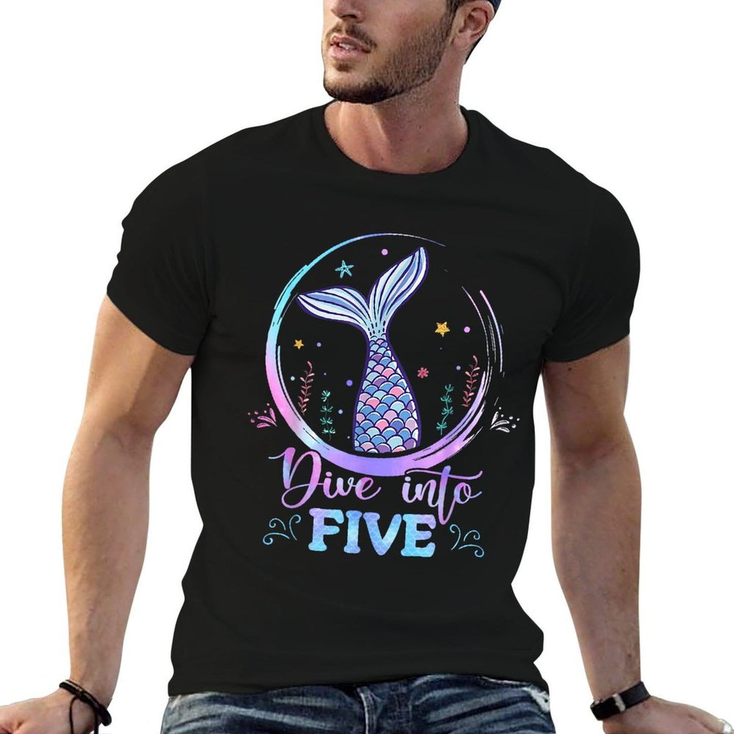Dive Into Five 5th Birthday Mermaid Theme Party 5 Years Old  Quick-drying T-Shirt