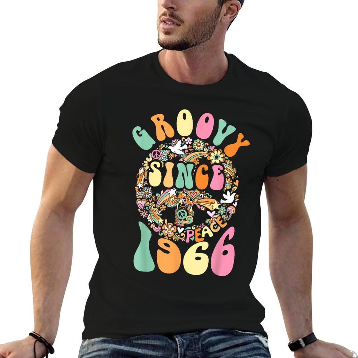 Groovy Since 1966 Peace For Vintage Birthday Party 60s 70s  Vintage-inspired T-Shirt