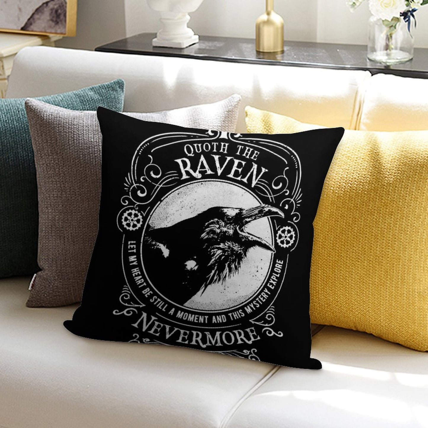 Nevermore - Quoth The Raven - The Raven by Edgar Allen Poe Soft Easy Maintenance Throw Pillow