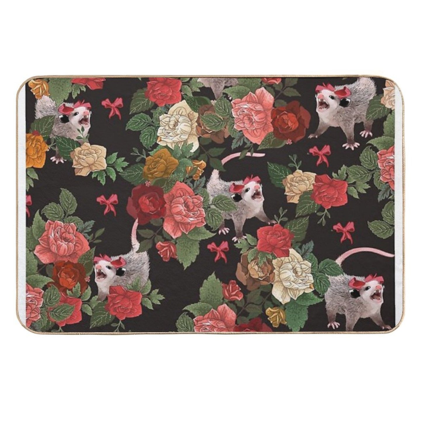 Opossum Floral Pattern  Dirt-Trapping Bath Mat