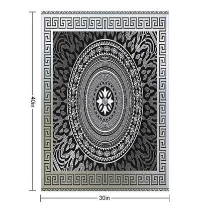 Ornate Baroque Silver Black White Greek Keys Border Gift-ready Throw Blanket