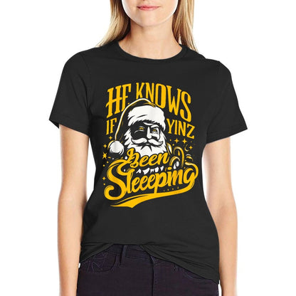 Yinzer Pittsburgh Christmas He Knows If Yinz Been Sleeping  Lightweight T-Shirt