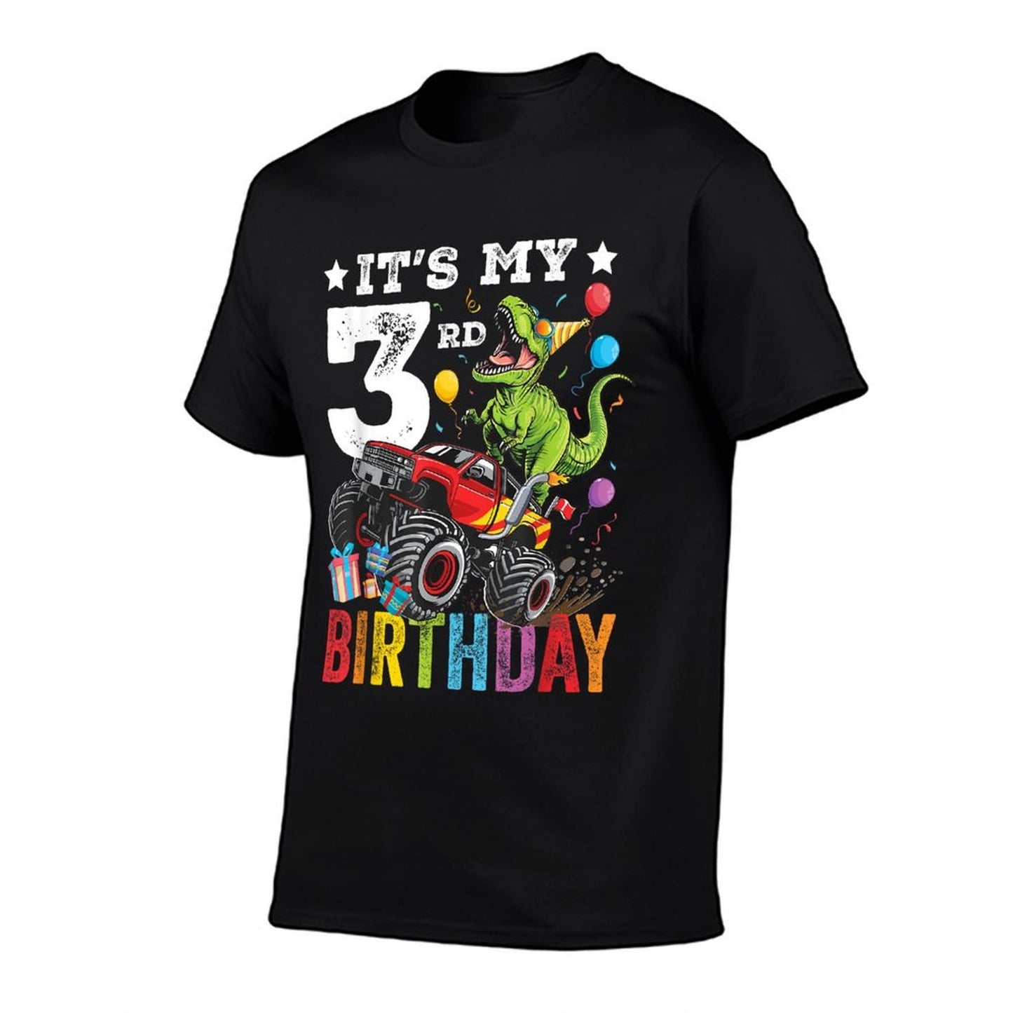 Three 3rd Birthday Dinosaur Monster Truck  Summer-ready Fabric T-Shirt