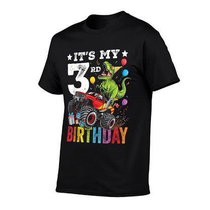 Three 3rd Birthday Dinosaur Monster Truck  Summer-ready Fabric T-Shirt