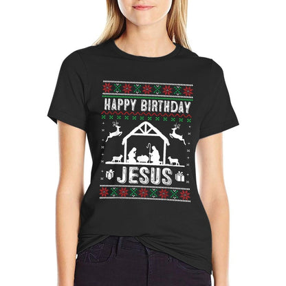 Happy Birthday Jesus Holiday Ugly Sweater Christmas Outfit  Summer-ready Fabric T-Shirt