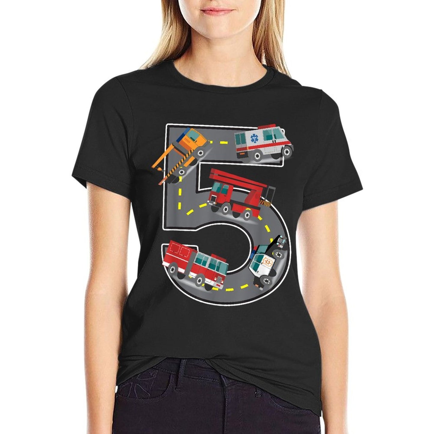 Five Year Old 5th Birthday Fire Truck Ambulance Police Car  Versatile T-Shirt