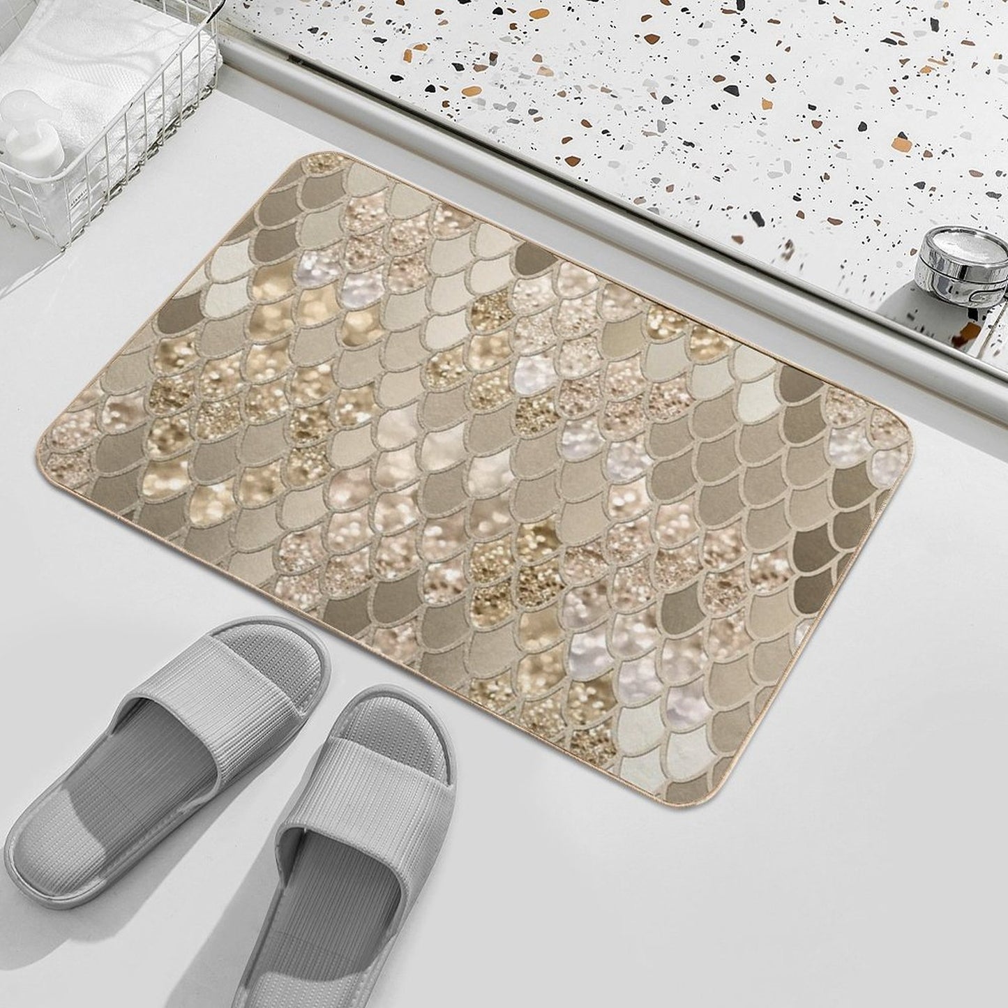 Mermaid Scales #5 (Photo of Glitter Only - Not Reflective)  Easy Maintenance Bath Mat