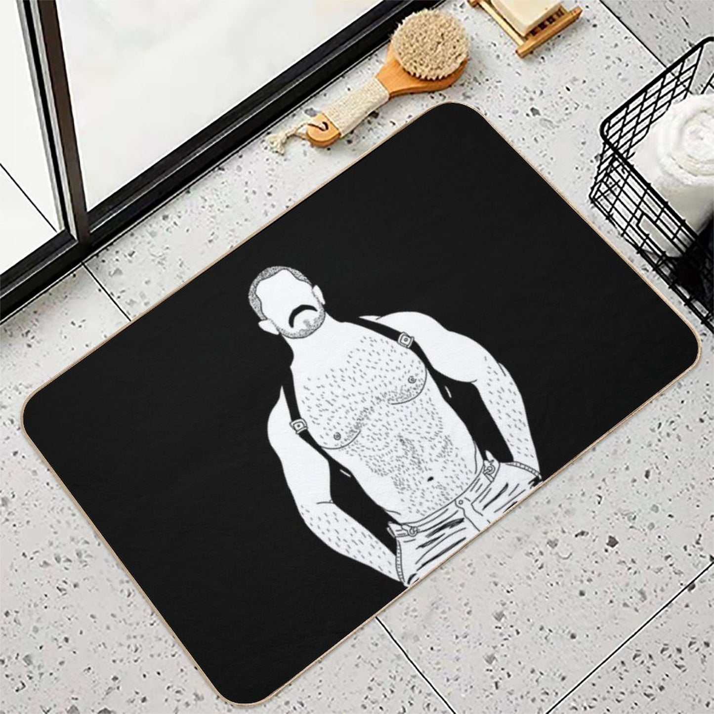 Gay Muscle Bear with Suspenders  Toxin-Free Bath Mat