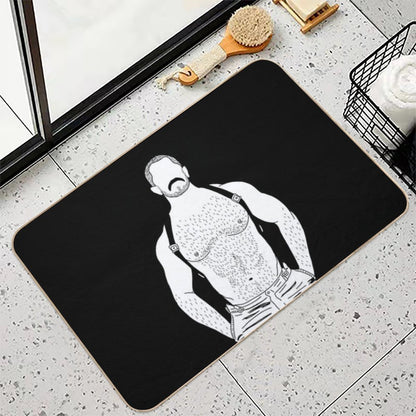 Gay Muscle Bear with Suspenders  Toxin-Free Bath Mat