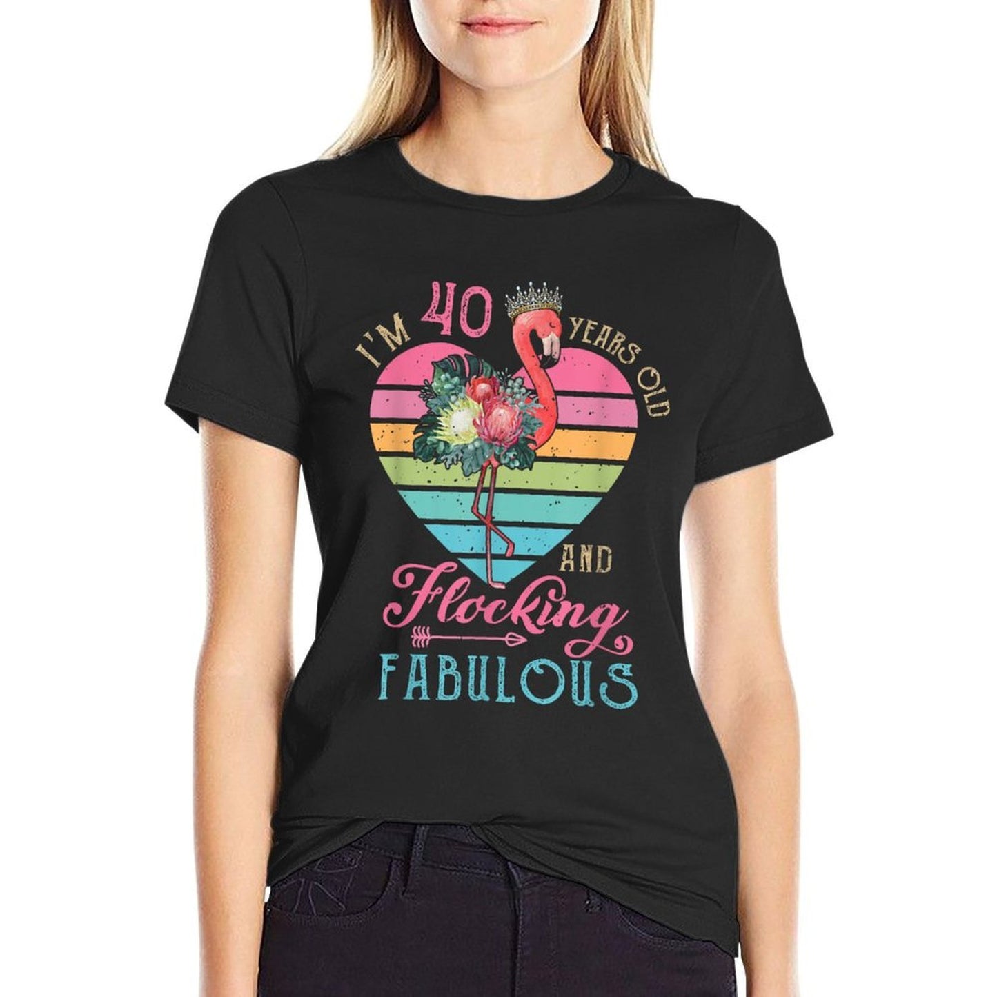 I'm 40 Years Old And Flocking Fabulous 40th Bday Flamingo  Heathered Texture T-Shirt