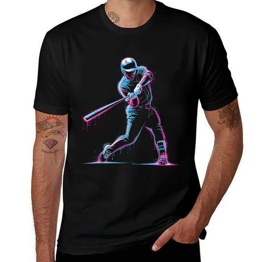 Neon Baseball Player Swinging Drip Art Design  Affordable Price T-Shirt