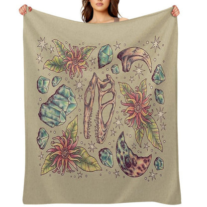 Deinonychus Dreams  Dinosaur Botanical Art Gift-ready Throw Blanket