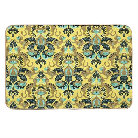 Yellow Damask Cats  Dirt-Trapping Bath Mat