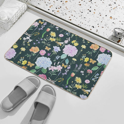 Summer Garden Flowers  Oil Painting Effect Green Background  Versatile Bath Mat