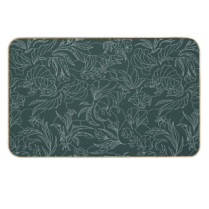 Hidden Dinosaurs - Floral Pattern - Teal And Silver Durable Bath Mat