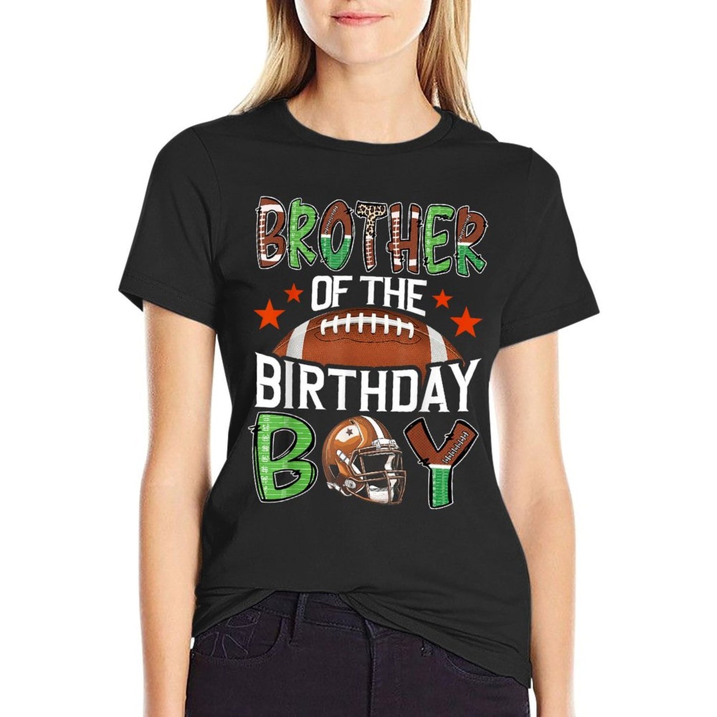Brother Of The Birthday Boy Game Day Football  Rolled Sleeves T-Shirt