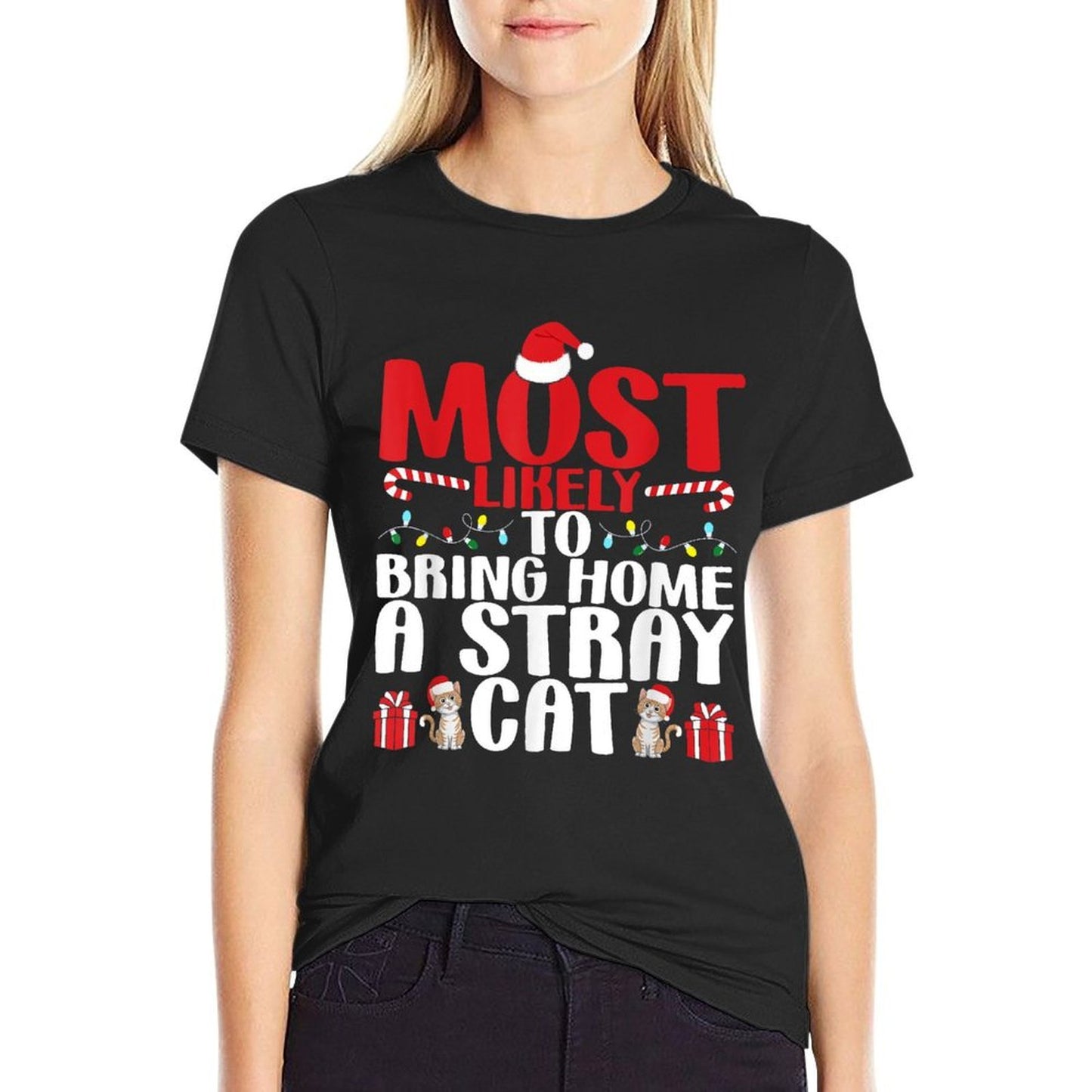 To Bring Home A Stray Cat Christmas Funny Xmas Holiday  Eco-friendly Material T-Shirt