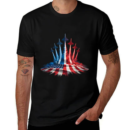 American Jet Flyover 4th of July Memorial Day USA Pride  Fade-proof Color T-Shirt
