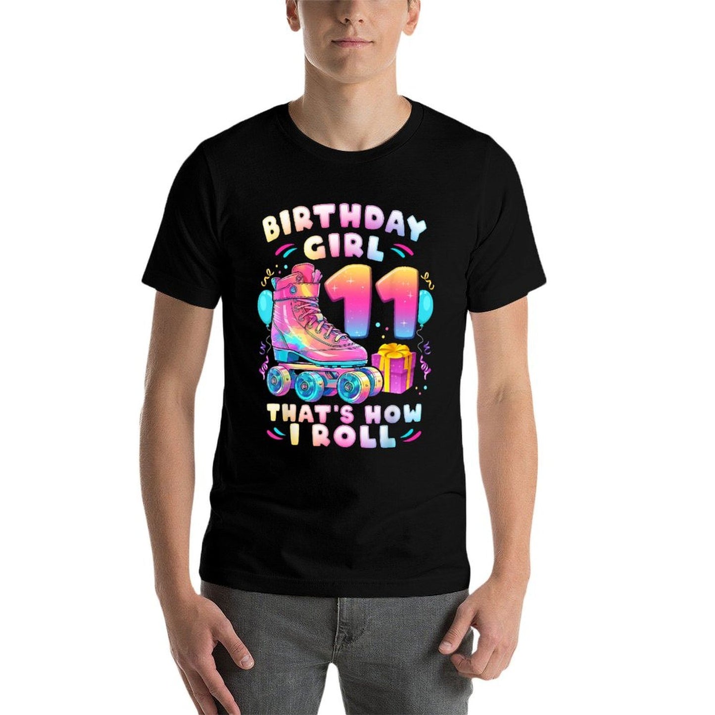 11th Birthday Girl 11 Years, Roller Skates, Number 11  Relaxed-fit T-Shirt