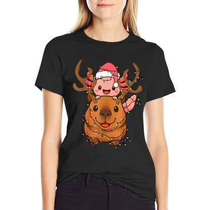 Capybara Axolotl Christmas Tree Xmas Light Cute Girls Boys  Eco-friendly Material T-Shirt