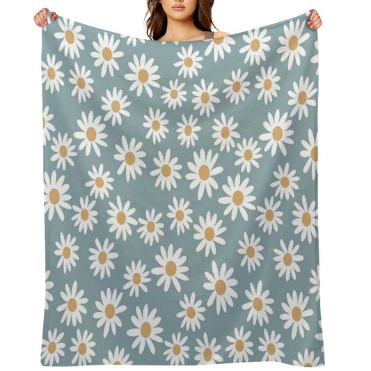 Blue Daisies - Daisy Pattern, Floral, Florals, Flower, Retro, Vintage, 70s, Camel, Brown, Rust, Earthy, Terracotta Eco-conscious Throw Blanket