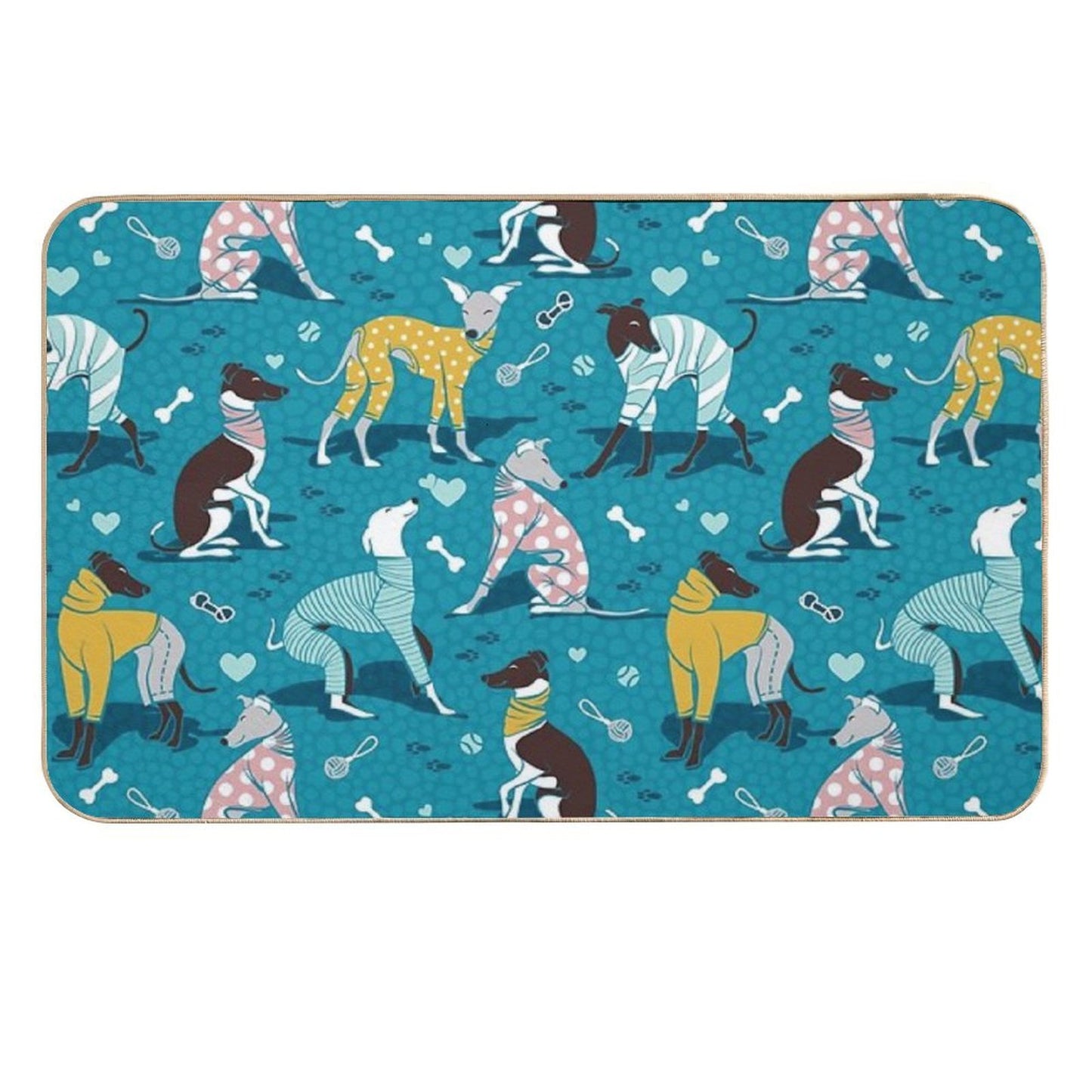 Greyhounds Dogwalk  Turquoise Background  High-Traffic Bath Mat