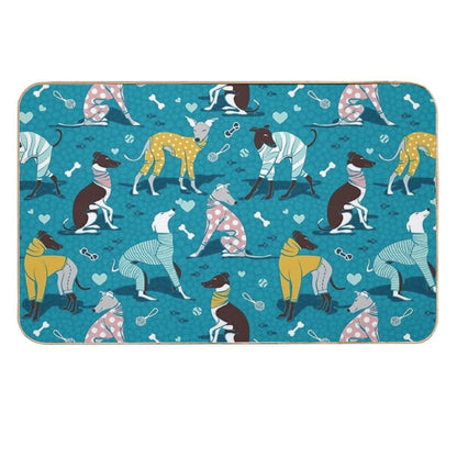 Greyhounds Dogwalk  Turquoise Background  High-Traffic Bath Mat