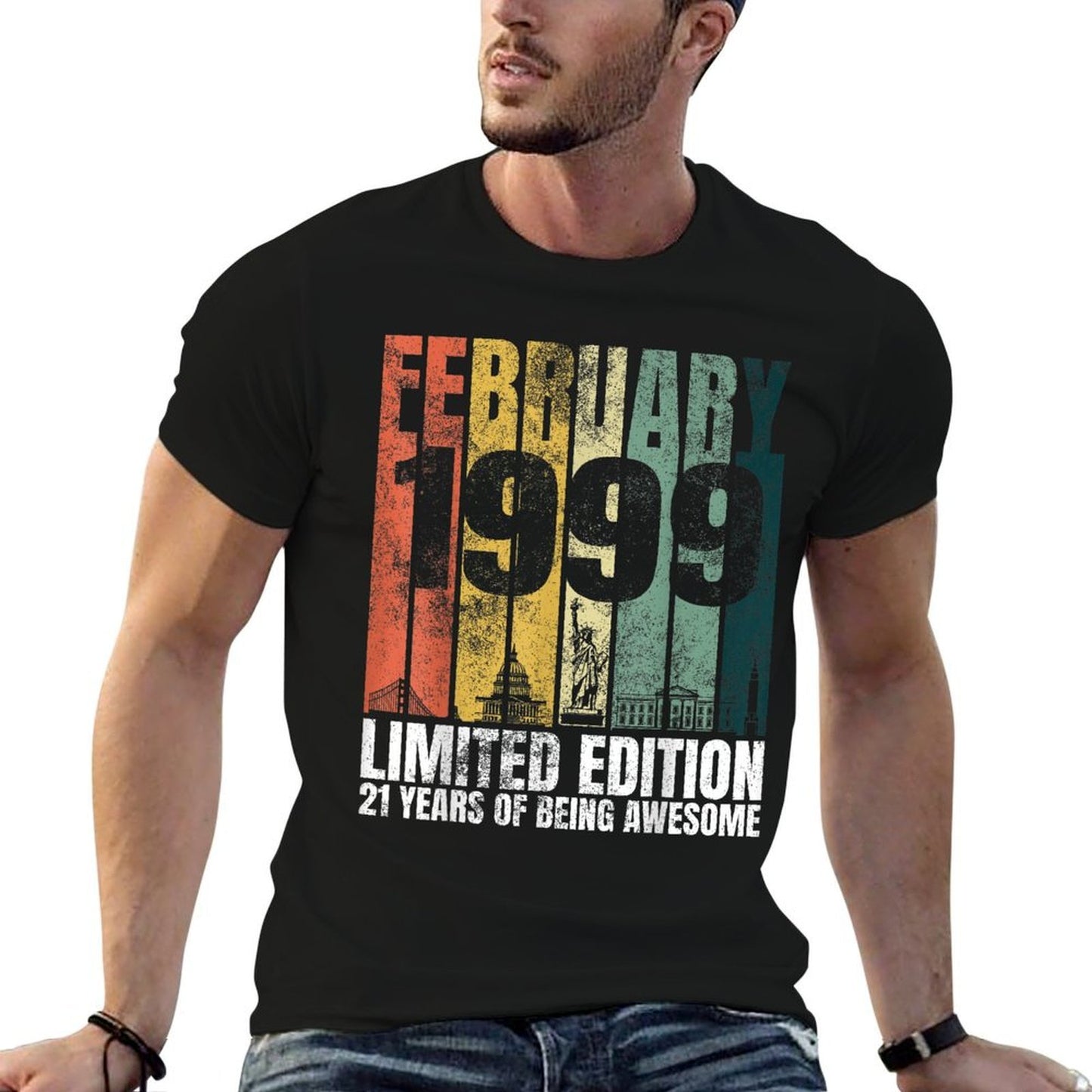Vintage February 1999 Bday Gifts 21 Years Old 21st Birthday  Oversized Silhouette T-Shirt