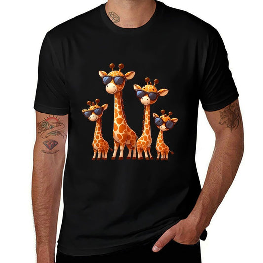 Giraffe Family Sunglasses Safari Zoo Lover Cartoon Giraffes Comfortable T-Shirt