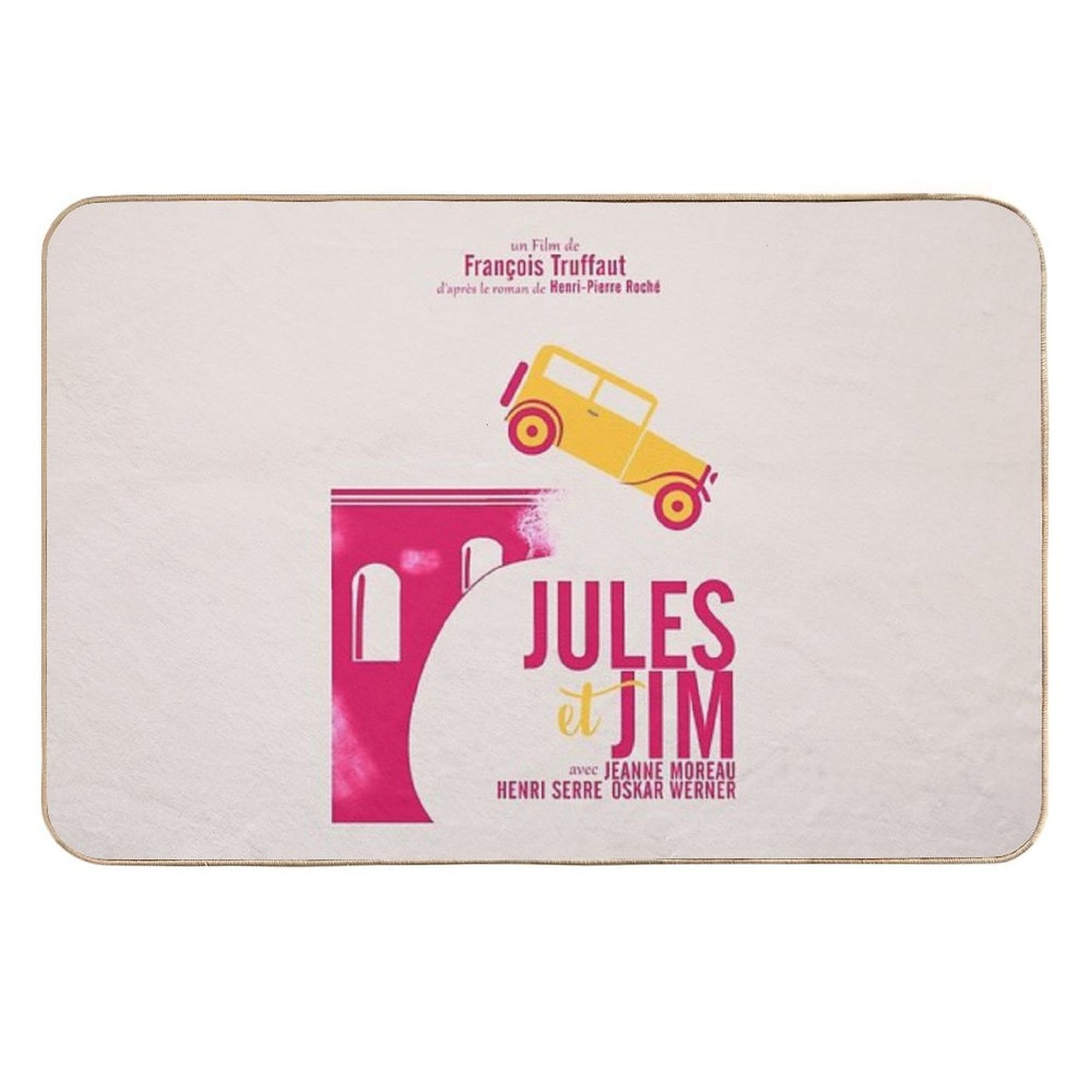 Jules Et Jim, Minimalist Movie Poster for  François Truffaut Film with Jeanne Moreau (french New Wave Cinema) Durable Bath Mat