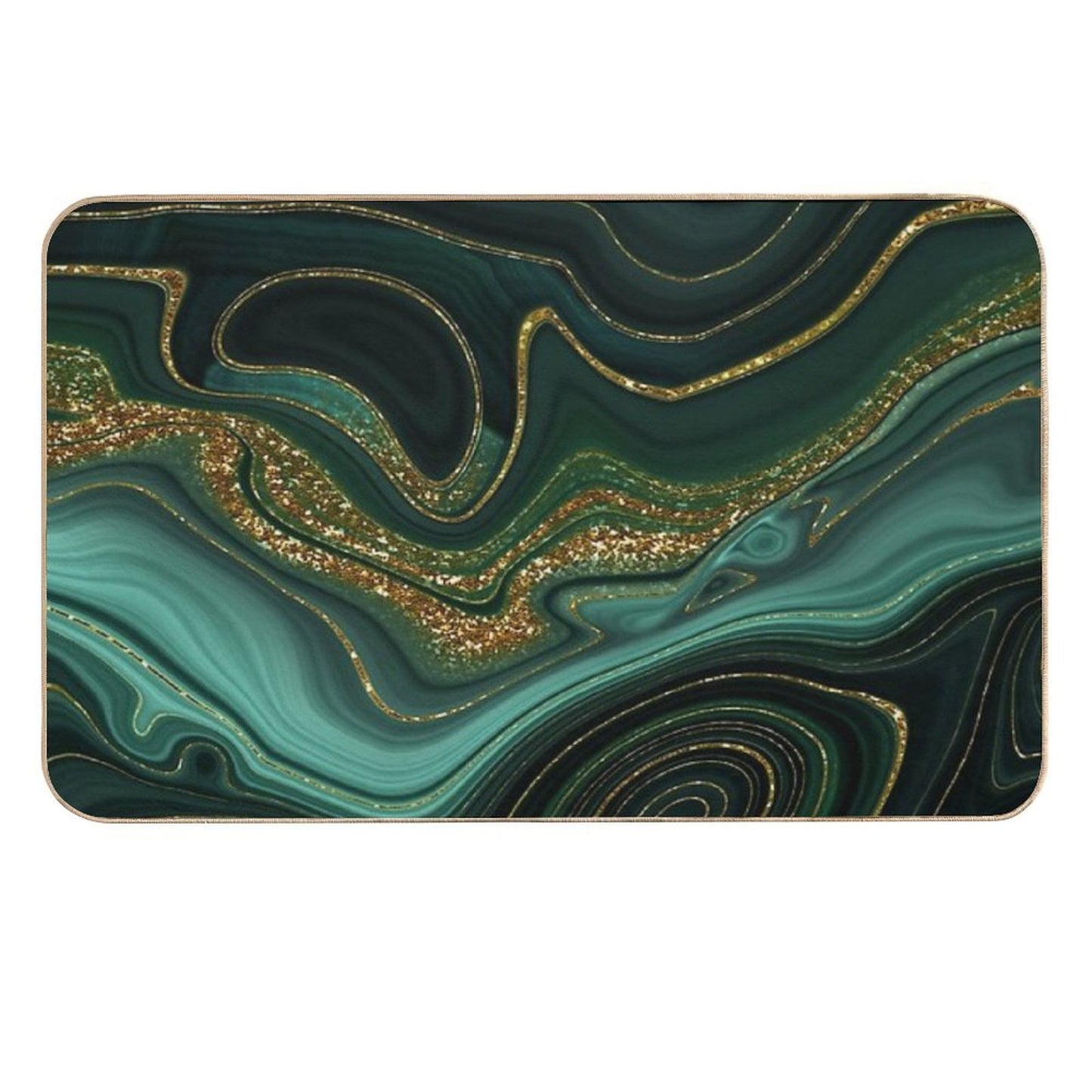 Gold Indigo Malachite Faux Marble II  Easy Maintenance Bath Mat