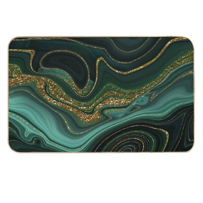 Gold Indigo Malachite Faux Marble II  Easy Maintenance Bath Mat