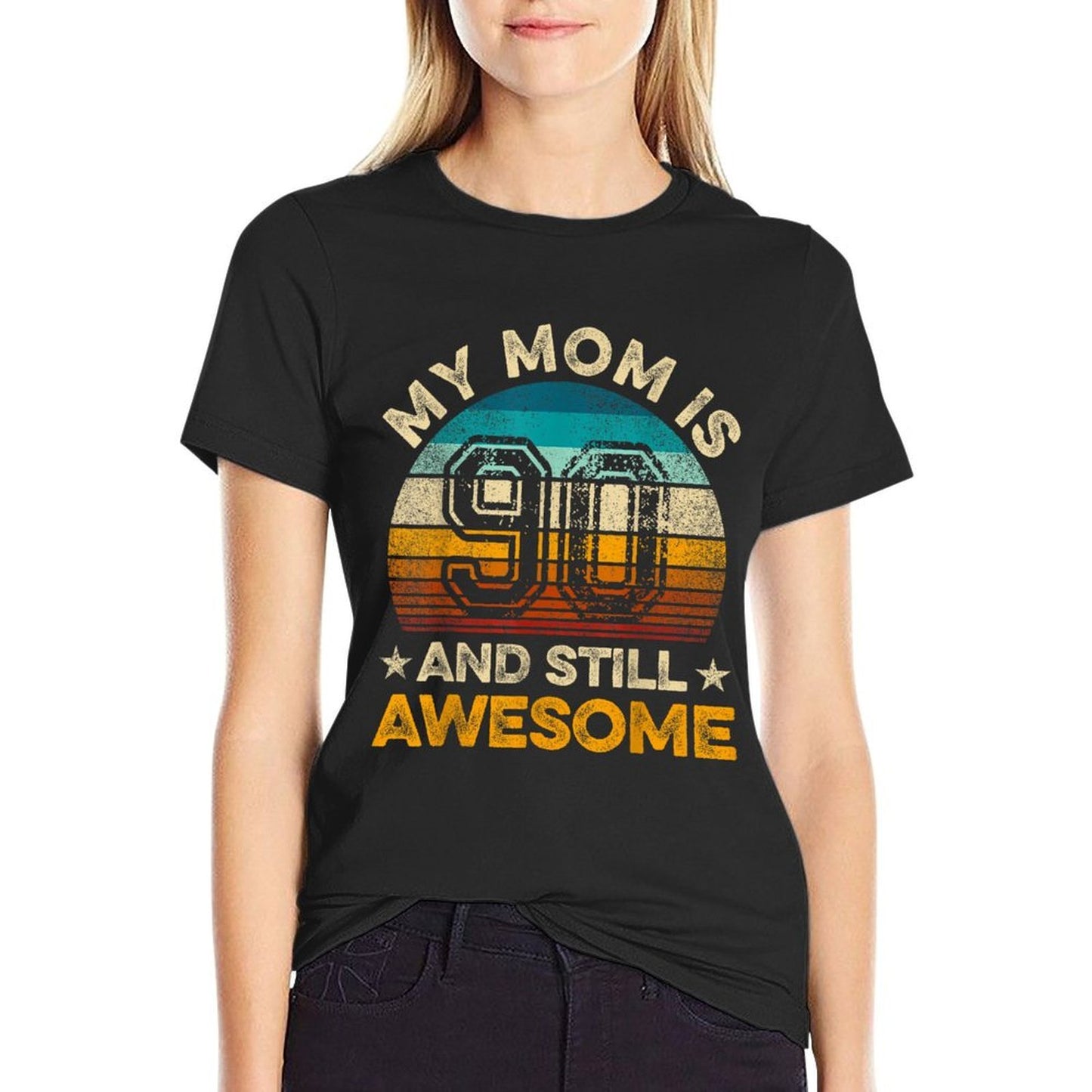 My Mom Is 90 And Still Awesome 90th Birthday Vintage Retro  Polyester Blend T-Shirt