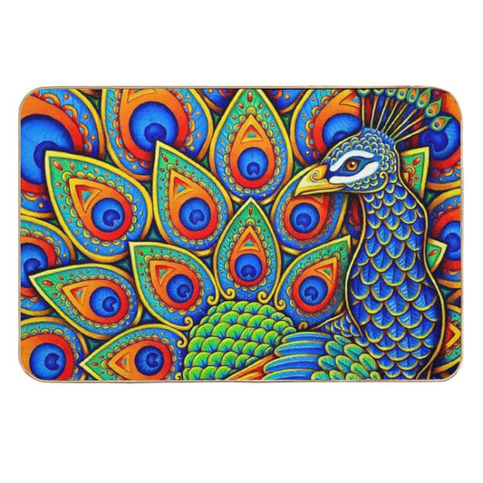 Colorful Paisley Peacock Rainbow Bird  Rapid-Drying Bath Mat