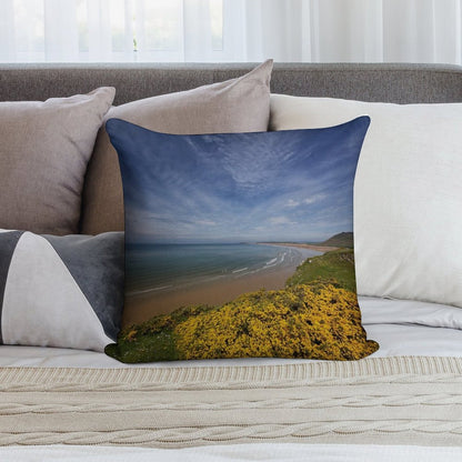 Rhossili Bay in The Gower Peninsular Wales UK Soft High-Density Material Throw Pillow