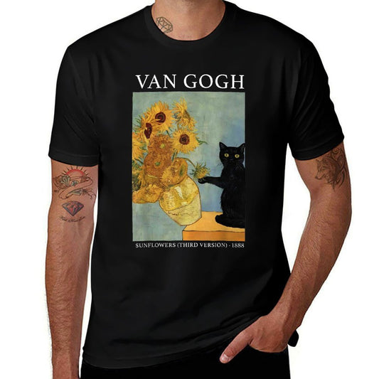 Van Gogh Black Cat With Sunflowers Funny Cat  Classic T-Shirt