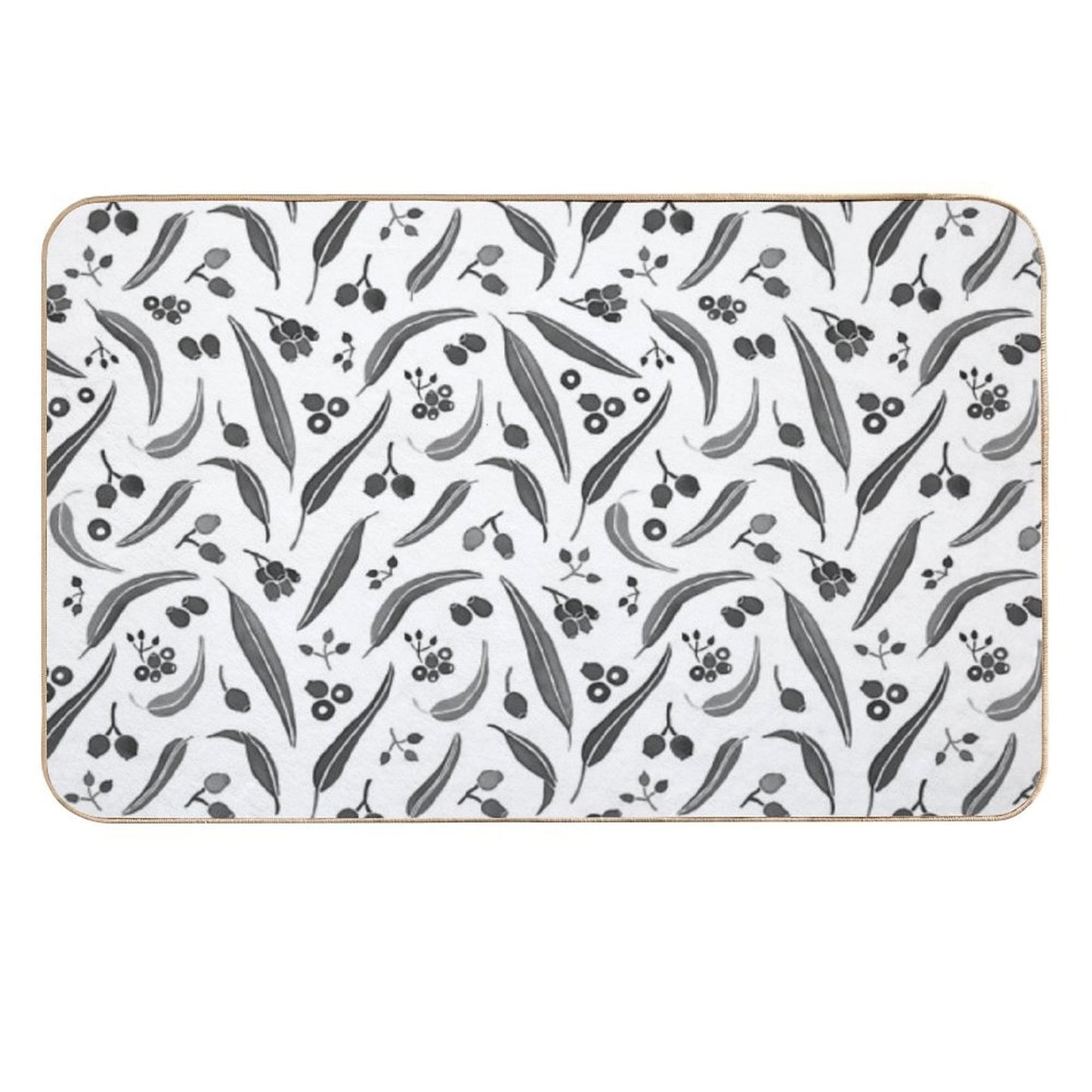 Eucalyptus Leaves Watercolour in Black And White Palette  Toxin-Free Bath Mat