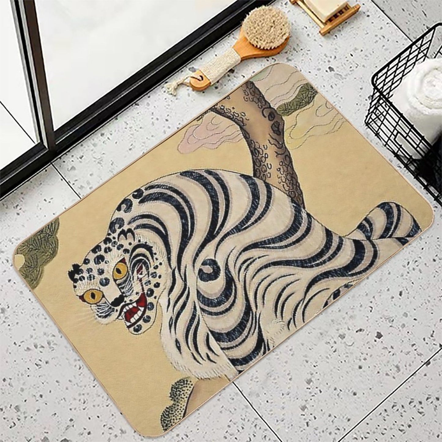 Korean Striped Tiger Minhwa  Repositionable Bath Mat