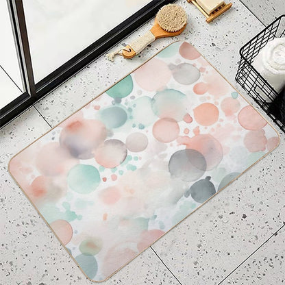 Green Grey And Pink Abstract Round Splashes in Light Pastel Colors Watercolor Illustration  Repositionable Bath Mat