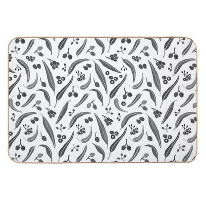 Eucalyptus Leaves Watercolour in Black And White Palette  Toxin-Free Bath Mat