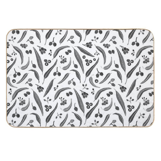 Eucalyptus Leaves Watercolour in Black And White Palette  Toxin-Free Bath Mat