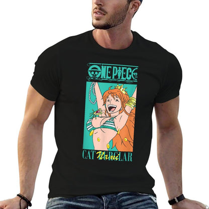 One Piece Anime Cat Burglar Nami Teal Logo  Oversized Silhouette T-Shirt