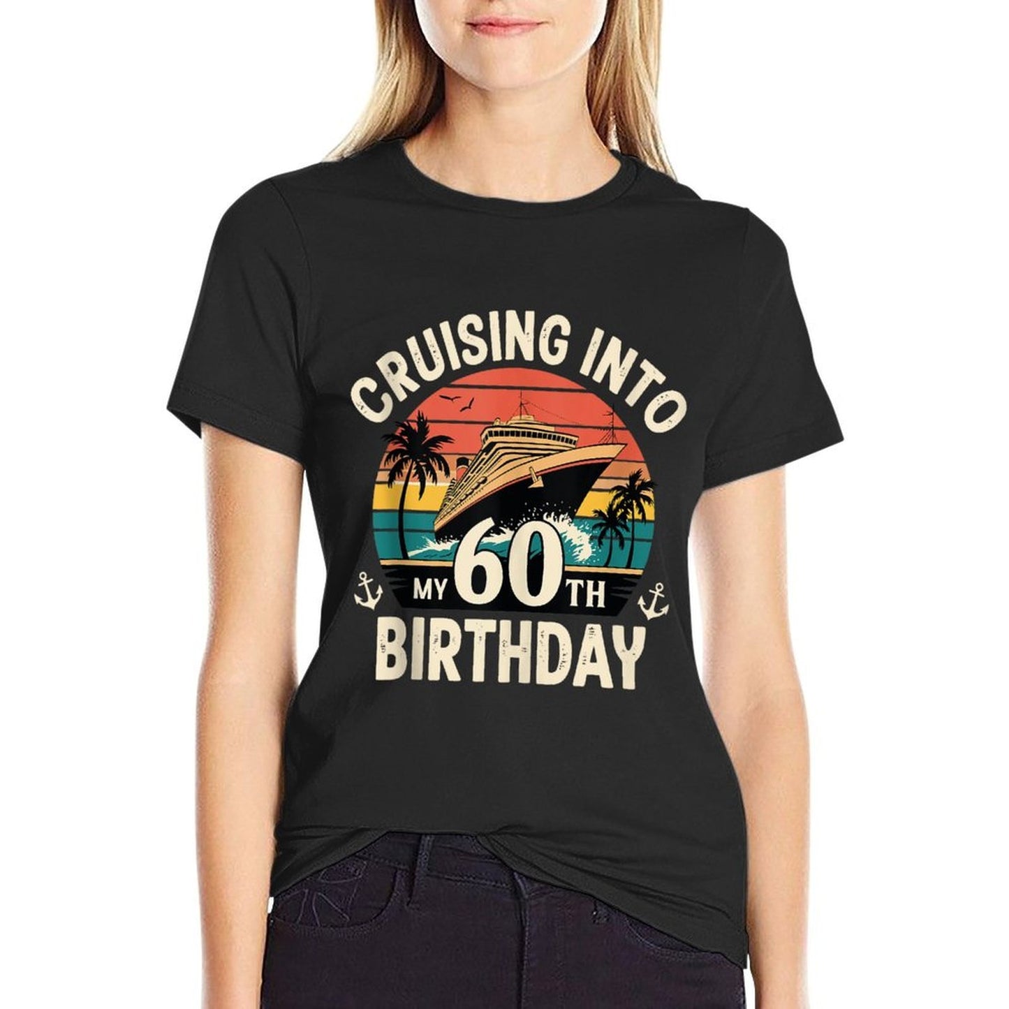Cruising Into My 60th Birthday 60 Year Old Birthday Cruise  Heathered Texture T-Shirt