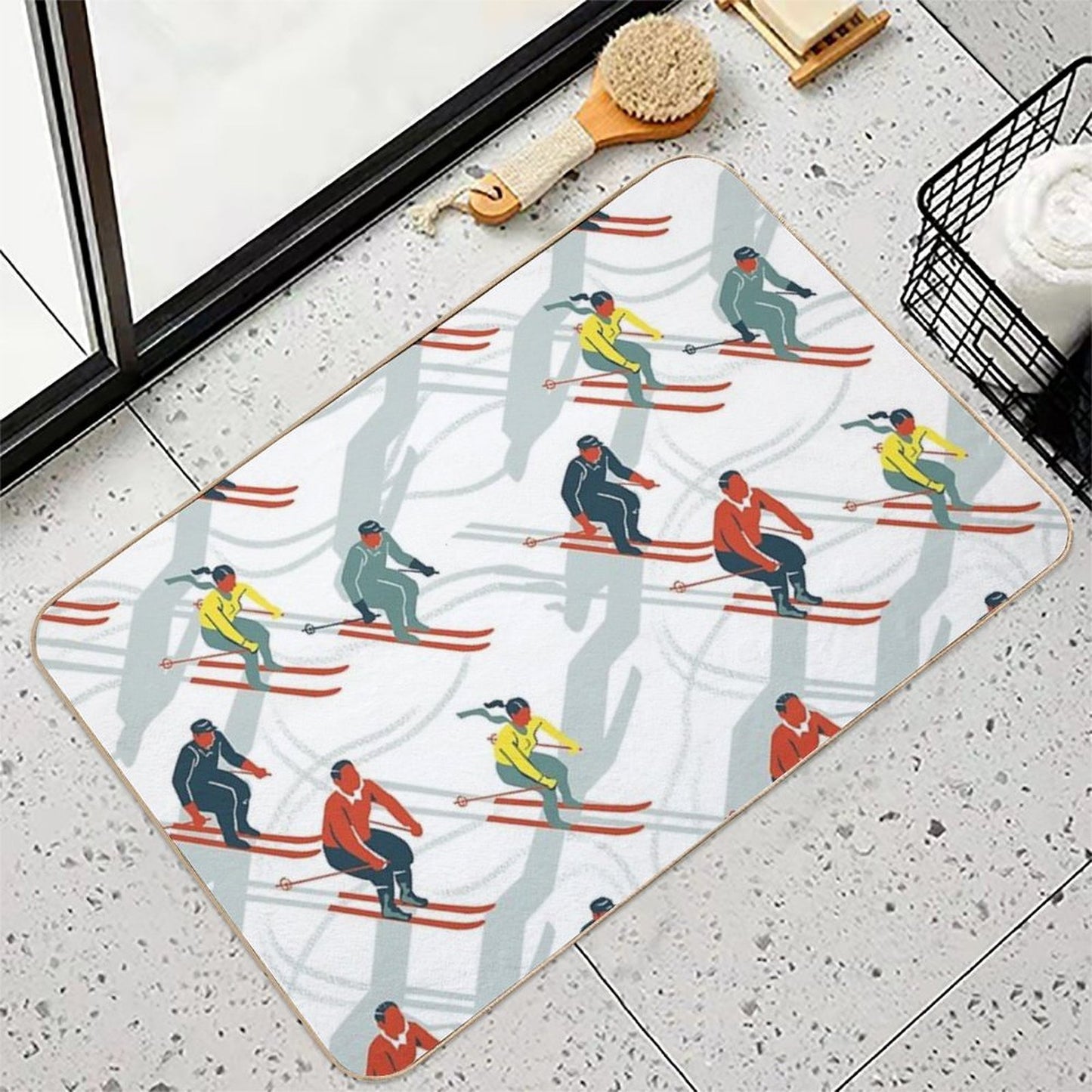 Mid Century Retro Ski Trails in Red, Teal And Yellow  Eco-Friendly Bath Mat