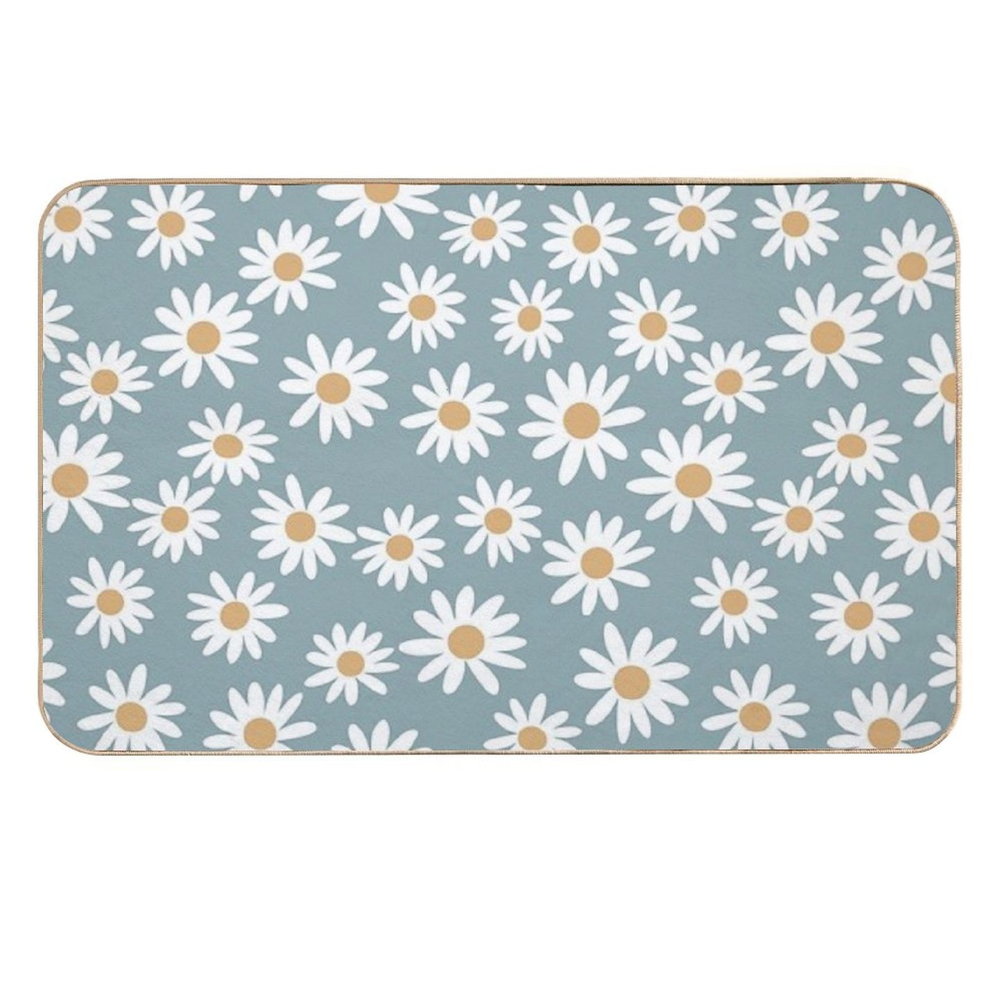 Blue Daisies - Daisy Pattern, Floral, Florals, Flower, Retro, Vintage, 70s, Camel, Brown, Rust, Earthy, Terracotta  Slip-Resistant Bath Mat